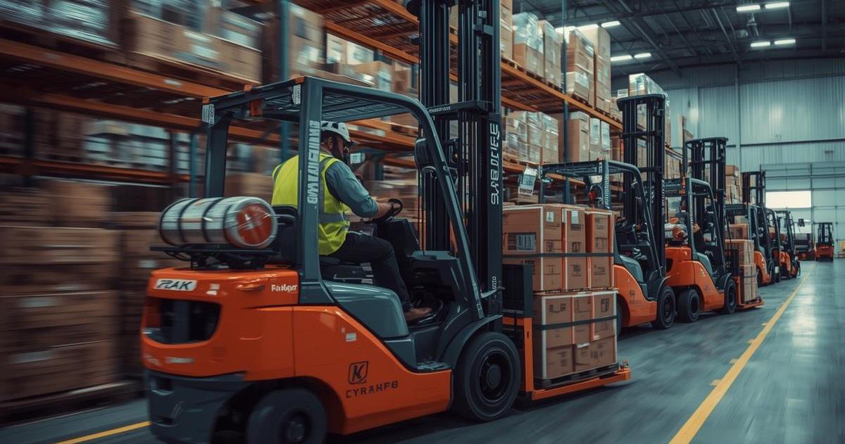 Montacargas trabajando en almacén industrial